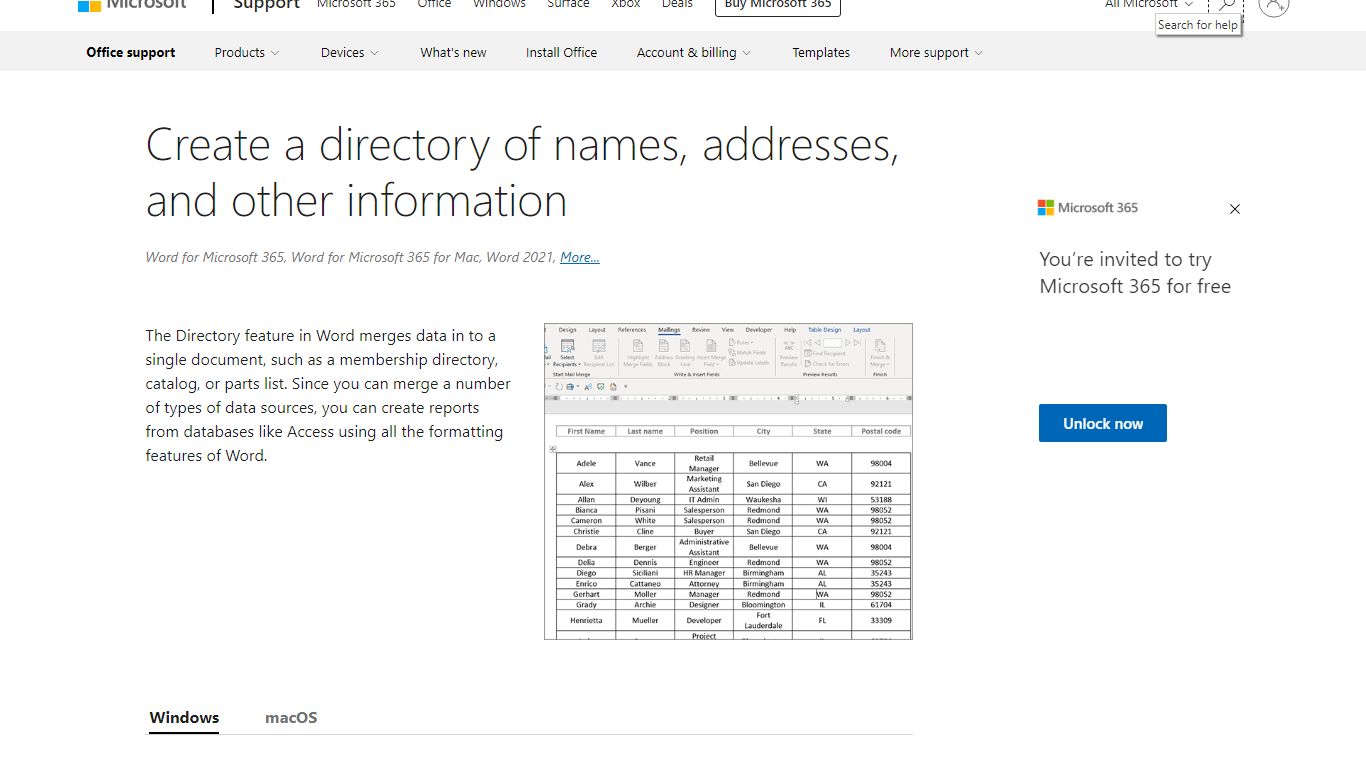 Create a directory of names, addresses, and other information